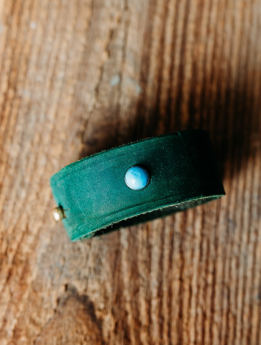 Forest Green Leather Band Bracelet with Turquoise Stone