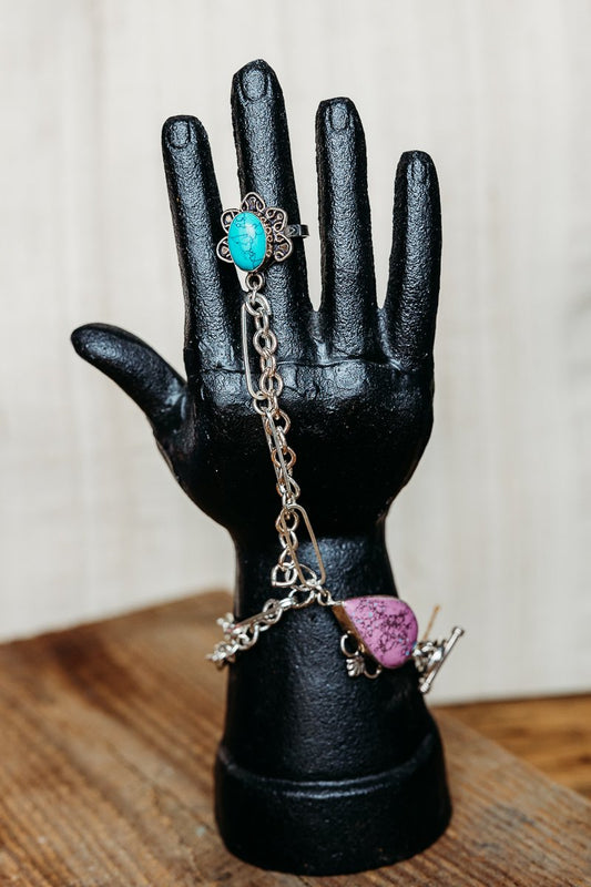 Purple Turquoise & Antique Turquoise with Sterling Silver Layered Bracelet and Ring Set