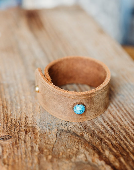 Chocolate Brown Leather Band Bracelet with Turquoise Stone