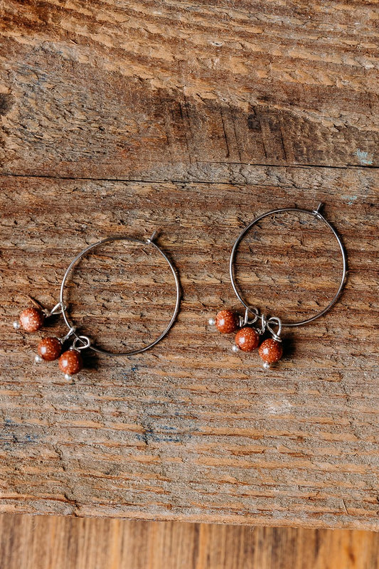 Sterling Silver hoops with Gold Stone beading