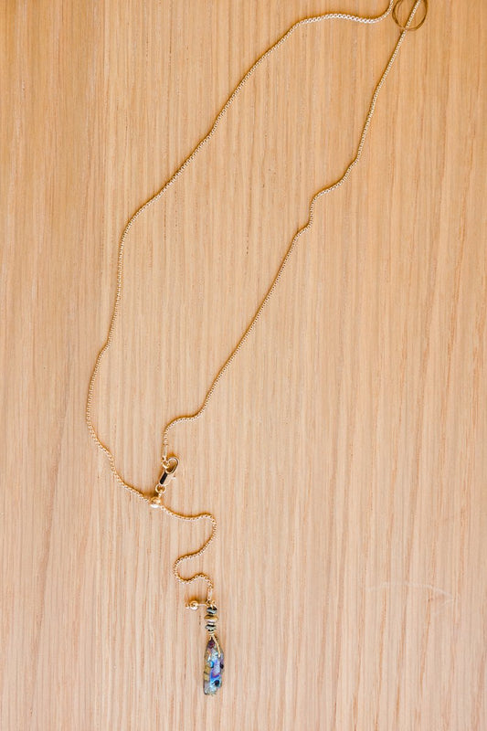 14K gold vermeil chain with labradorite, and glass beading