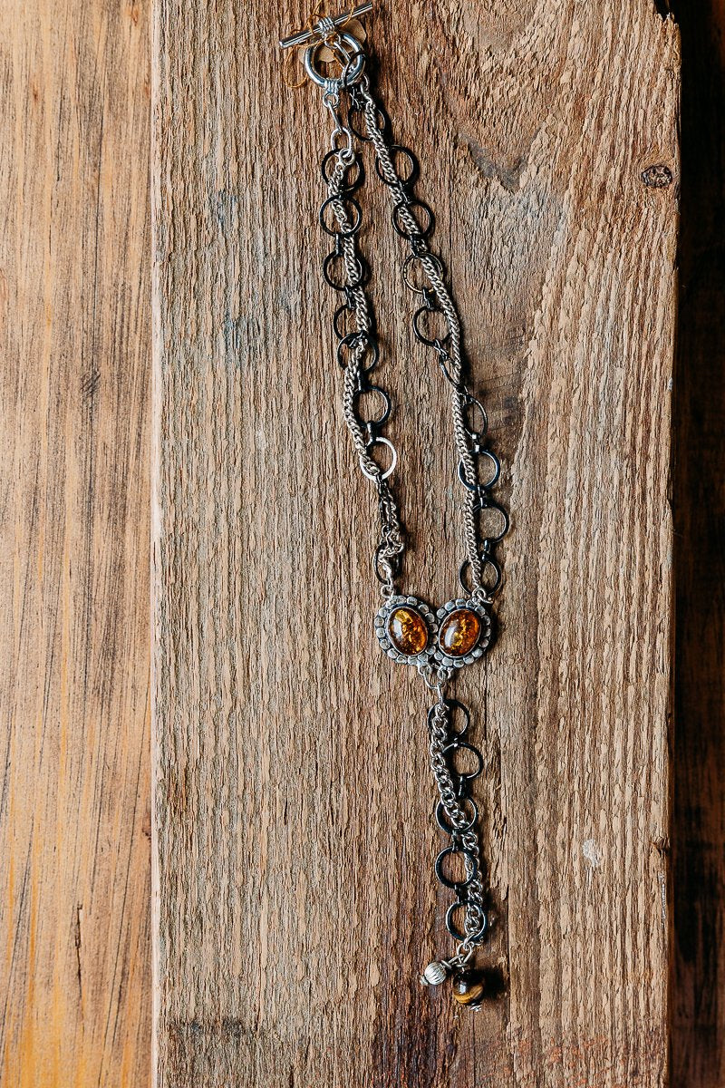 Sterling Silver, Oxidized Silver, Tigers eye and sterling choker