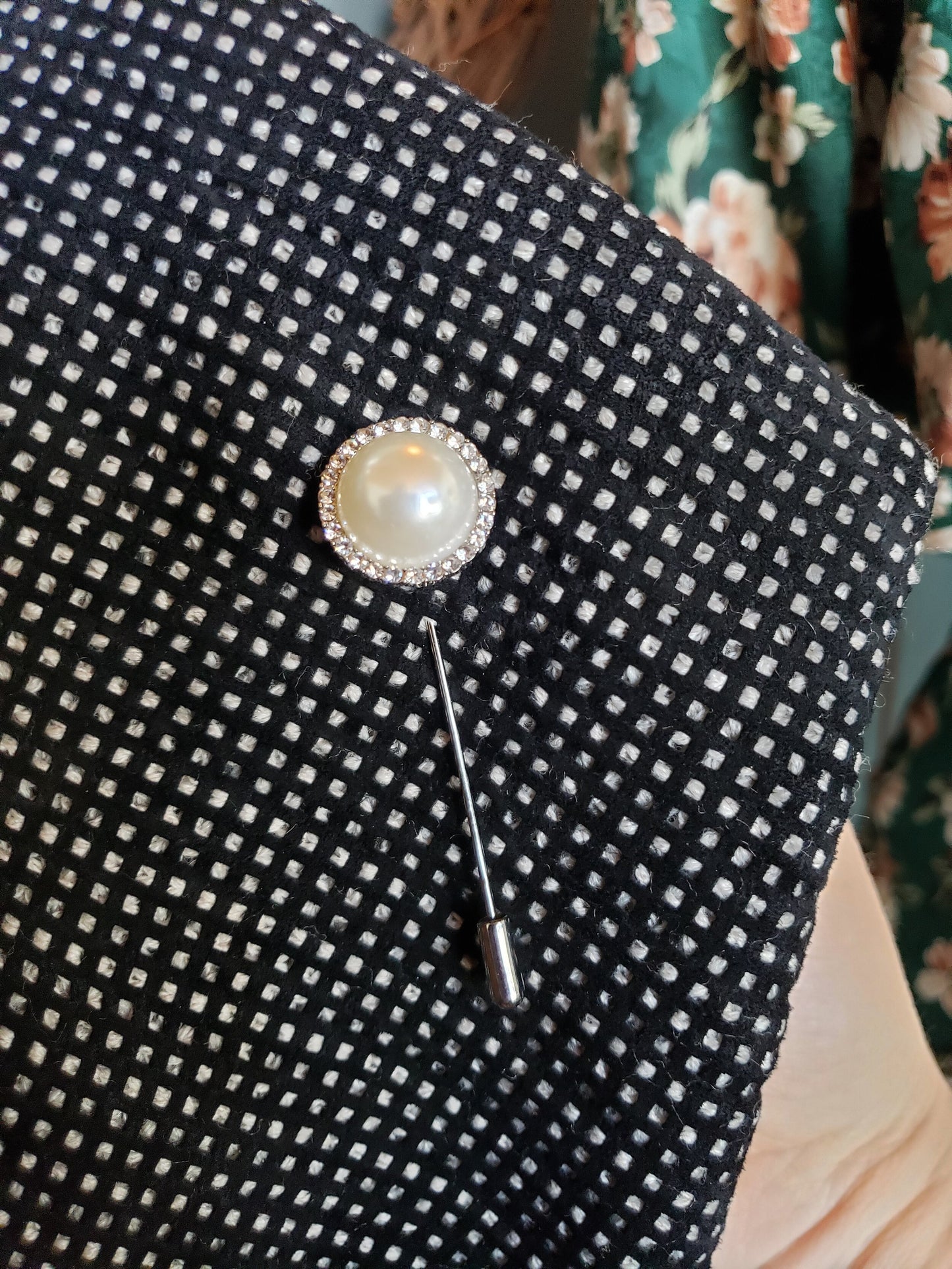 Sterling Silver and Pearl Lapel Pin