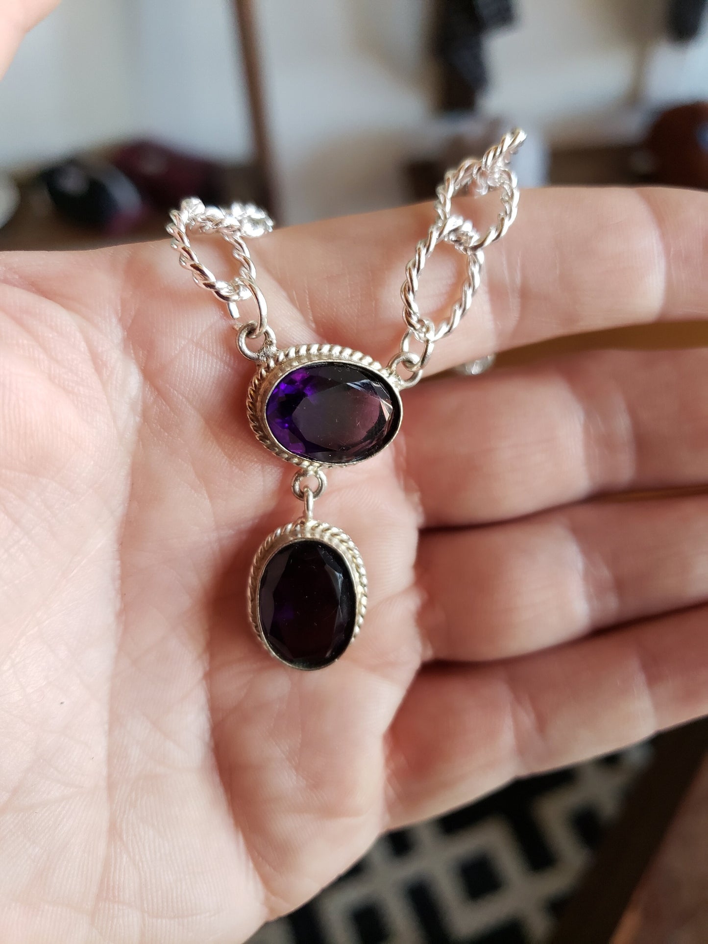 Sterling Silver Chain with Lab Created Amethyst Pendant